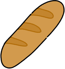 A hand-drawn cute baguette bread illustration perfect for grocery-themed designs, bakery clipart collections, and planner stickers.