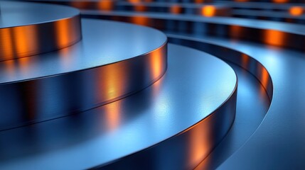 Metallic spiral podium with orange glow in dark background, product display