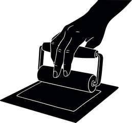 Silhouette Vector of Hand Holding Roller for Printmaking and DIY Art