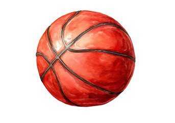 Watercolor painting of a red basketball on black background, On Transparent Background