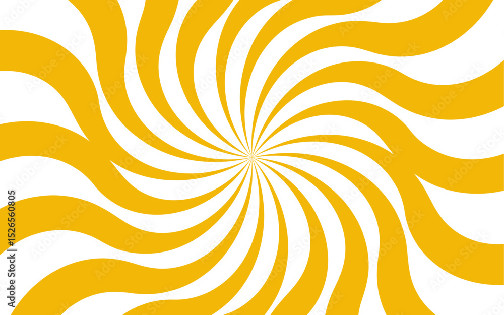 Poster Abstract dynamic vibrant background with bright yellow and white spiral rays. Sunburst pinwheel design, with sense of movement and energy. Wavy, curved stripes twist with a visual illusion of spinning