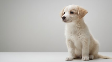 Adorable Puppy Sitting Calmly Against a Neutral Background