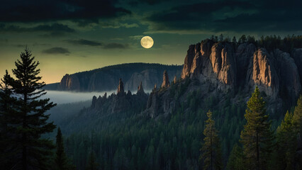 night mountain landscape with moon