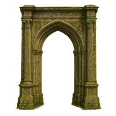 Majestic ancient stone archway, an ornate gothic doorway. This fantasy portal isolated for design, mysterious passage to another world, grand and imposing
