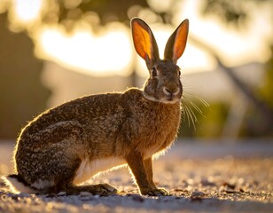 Obraz premium Rabbit at sunset