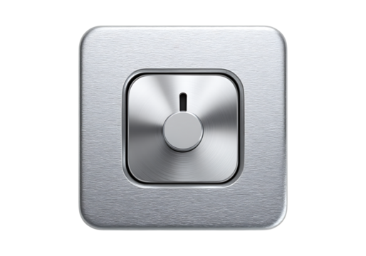 Brushed metal push button switch modern design element, On Transparent Background