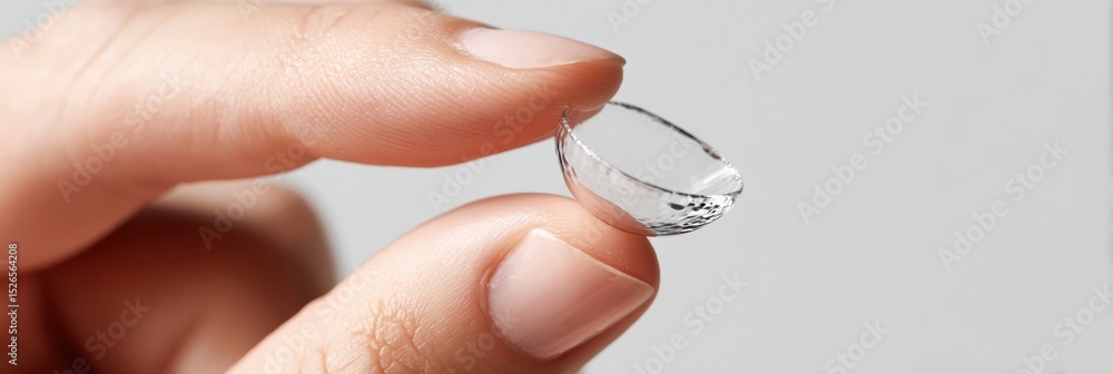 Poster Floating Transparent Lens Balanced on Fingertip Creates a Unique Visual Effect Highlighting Delicate Design and Intricate Craftsmanship