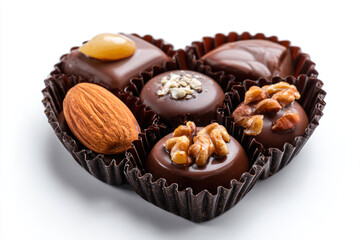 a heart shaped box of chocolates with nuts and almonds