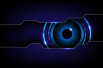 Futuristic High tech digital eye concept with glowing blue interface on a dark background, Ideal for cybersecurity, AI or tech innovation themes