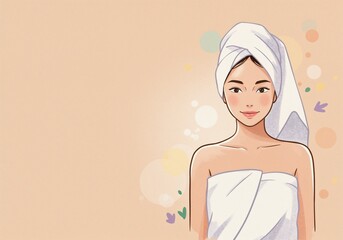 Smiling woman in towel wrap with colorful background