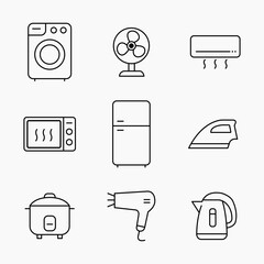 Household Electrical Appliances Minimalist Line Icon Set, perfect for UI design