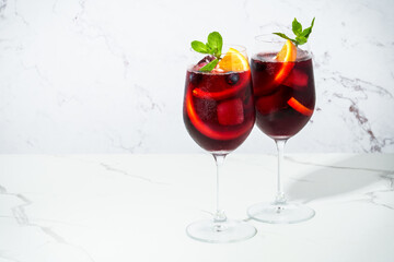 Sangria with fresh fruits and ice.