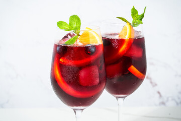 Sangria with fresh fruits and ice.