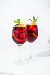 Sangria with fresh fruits and ice.