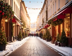 Obraz premium Festive European street scene at Christmas