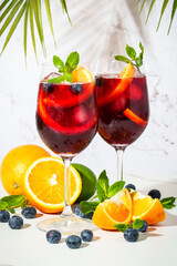Sangria with fresh fruits and ice.