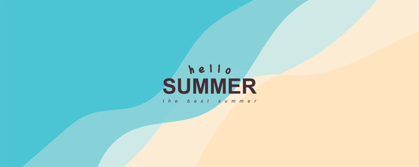 Blue sea and beach summer banner background with abstract ripple. Flat vector design perfect for vacation, travel, and tropical themes. Isolated illustration for web and print