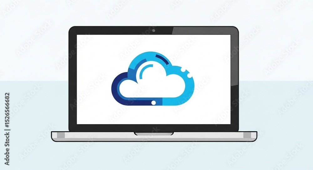 Fototapete laptop displaying a stylized cloud computing icon, symbolizing digital storage and data processing.