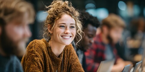 Candid, over-the-shoulder shot captures diverse university students collaborating at a table in a modern library, engaged in a lively, focused discussion.