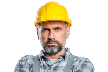 a man wearing a hard hat and overalls
