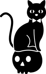 Halloween black cat with skull silhouette.
Cute black cat flat cartoon vector illustration isolated.
Transparent background.SVG file.