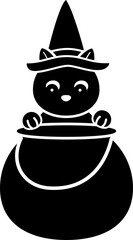 Halloween black cat and witch cauldron silhouette.
Cute black cat flat cartoon vector illustration isolated.
Transparent background.SVG file.