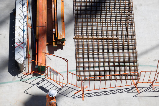 Overhead view of a construction site with construction worker