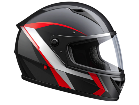 Motorcycle Helmet with Geometric Graphics, Side Angle, Transparent Background. - Powered by Adobe