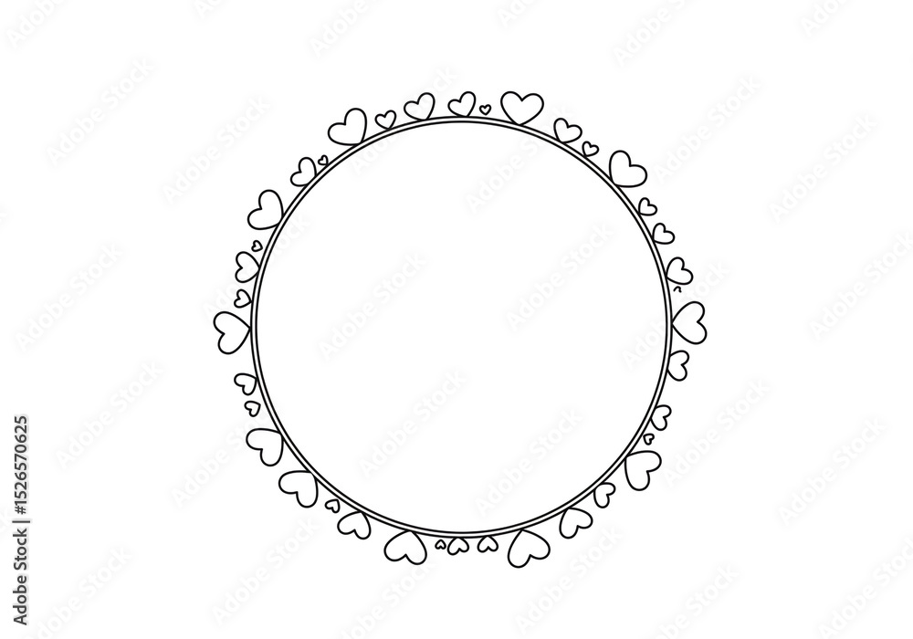 Poster a simple black and white circular frame decorated with small heart shapes around the entire border