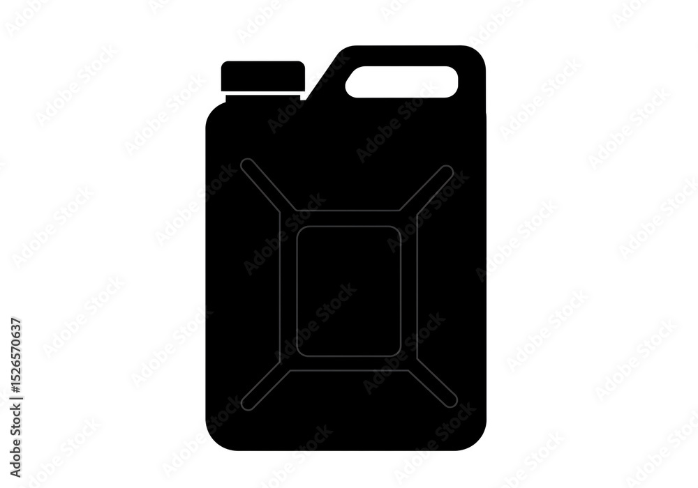 Poster a black jerrycan with a handle and a cap on a white background in a simple vector illustration