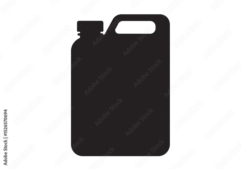 Poster a black plastic container with a handle and a screw top cap on a white background in a simple design