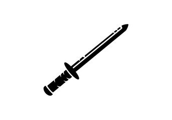 Fototapeta premium Isolated black silhouette of a sword with a textured hilt on a plain white background art design