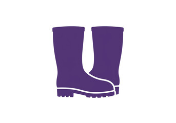 A graphic illustration of two purple rain boots with white soles on a white background