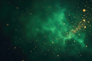 Fototapeta premium Dark green background with sparkling gold stars, celestial night sky, cosmic dust , dust, shine, stars