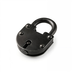 Black padlock on white background representing security and protection  