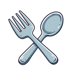 Fototapeta premium Crossed Fork and Spoon: Simple illustration of common eating utensils in a pale blue color scheme.
