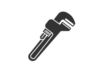 A black and white graphic illustration of a pipe wrench tool on a plain white background space