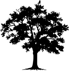 Silhouette Tree with Birds: Nature's Black and White Harmony