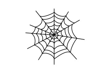 A simple black line drawing of a spiderweb with radiating lines on a plain white background design element