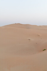 Persona solitaria che cammina tra le dune del deserto