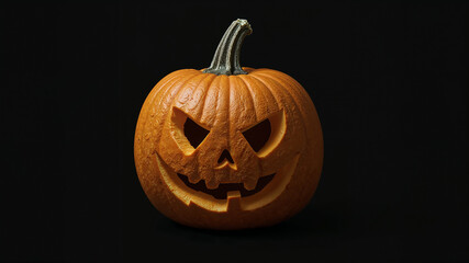 Spooky halloween pumpkin glowing on dark background