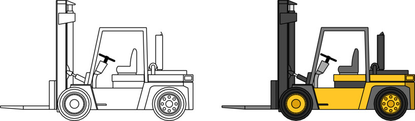 Yellow forklift with heavy forklift isolated on white background