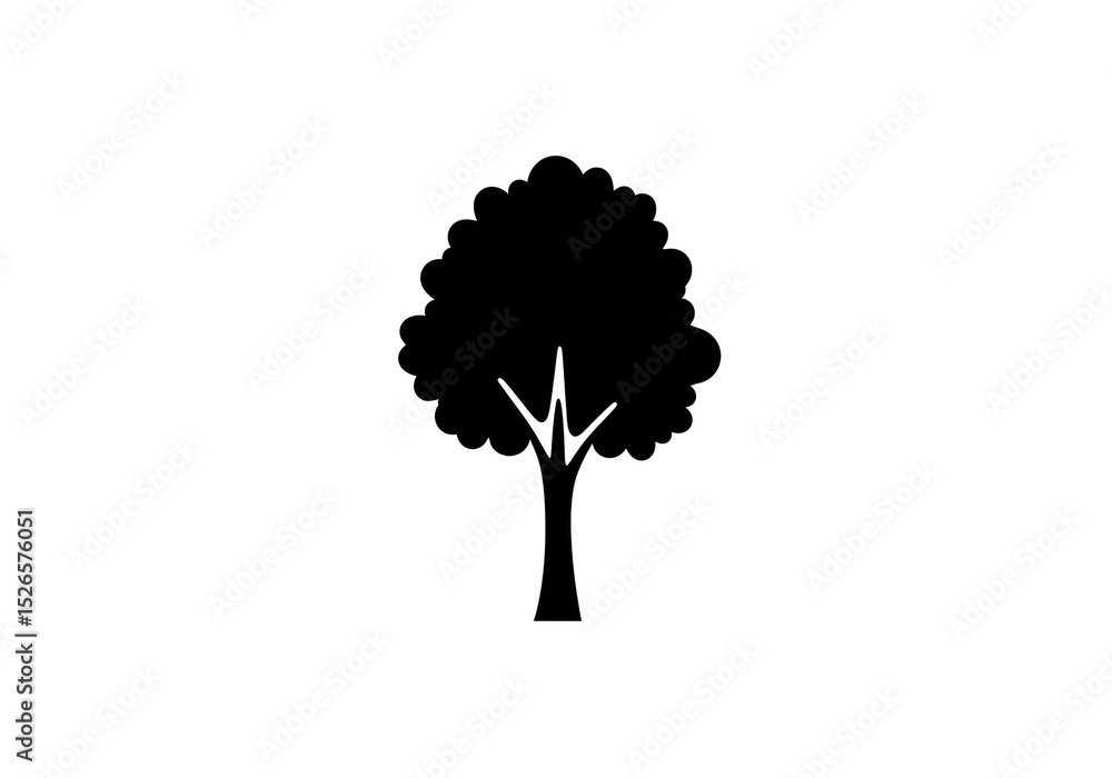 Poster a simple black tree silhouette with a rounded crown and a short trunk on a white background image