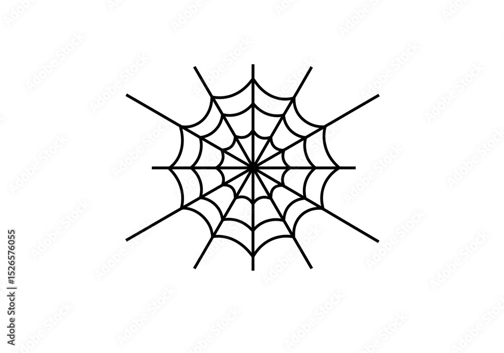 Poster illustration of a spiderweb with radial lines and curved intersections on a white background