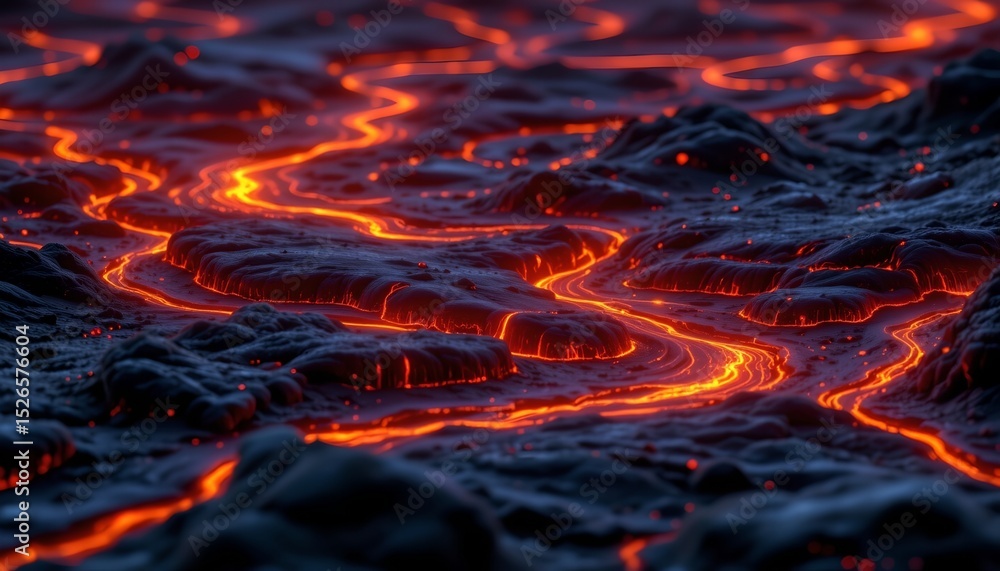 Poster digital artwork emphasizing the glow and flow of lava with minimal textures.
