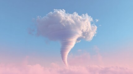 Surreal Tornado-Like Cloud in Pastel Sky During Serene Sunset