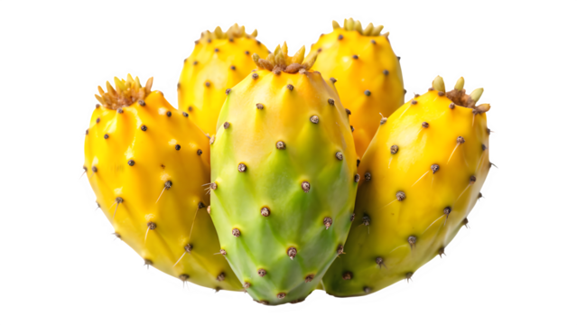 Yellow Prickly Pear Opuntia Cactus Isolated on Transparent Background

