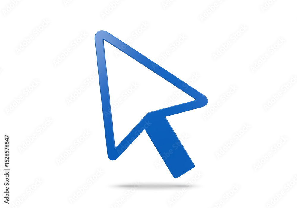 Poster a blue cursor pointer isolated on a white background in a simple and clean presentation style