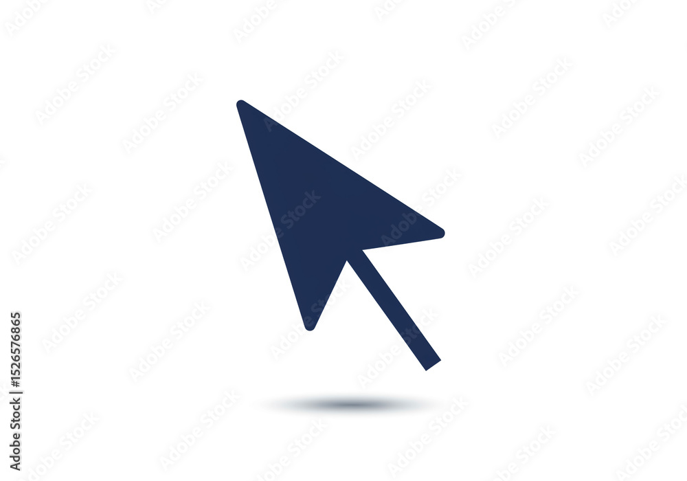 Poster isolated dark blue arrow cursor pointing upwards on a white background with a subtle shadow effect