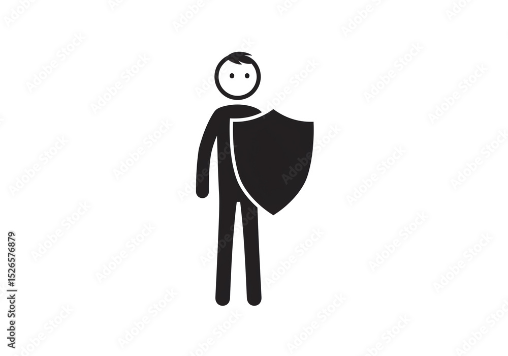 Aufkleber a stick figure person holding a shield in front of them on a plain white background vector image